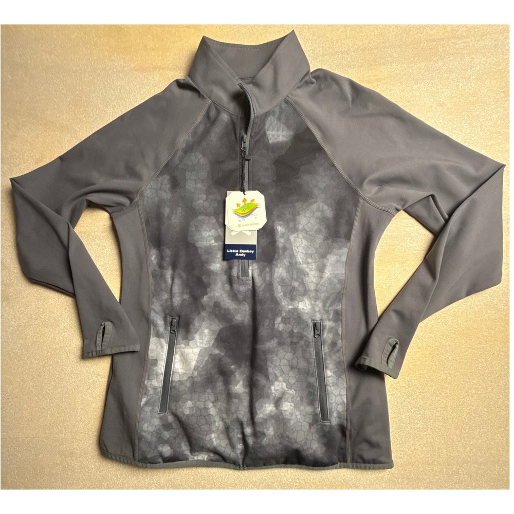 Little Donkey Andy Womens Grey Camo Quarter Zip Pullover UPF 50+ Medium NWT-2454